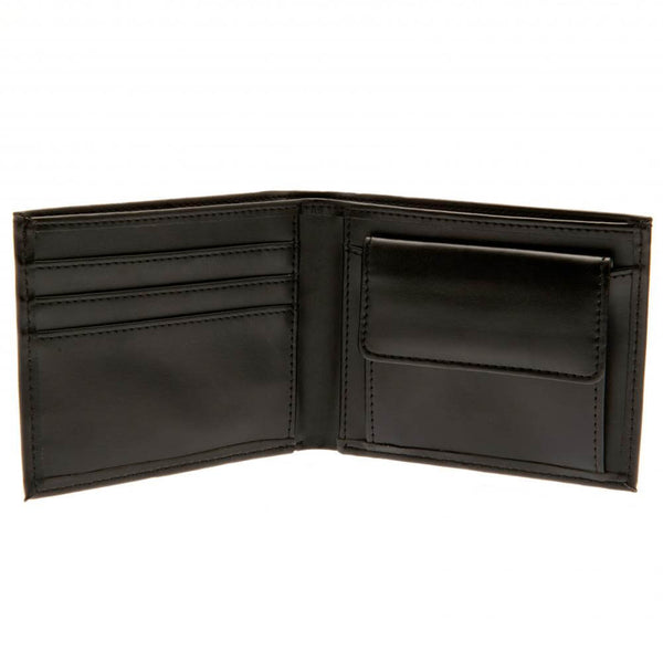 Everton FC Debossed Wallet LKT Sport Black PU wallet featuring a large debossed club crest3 card slots and 2 note pocketsChange pocket with secure stud fastener1 additional compartmentOfficial licensed productApprox 11cm x 9cm Wallets