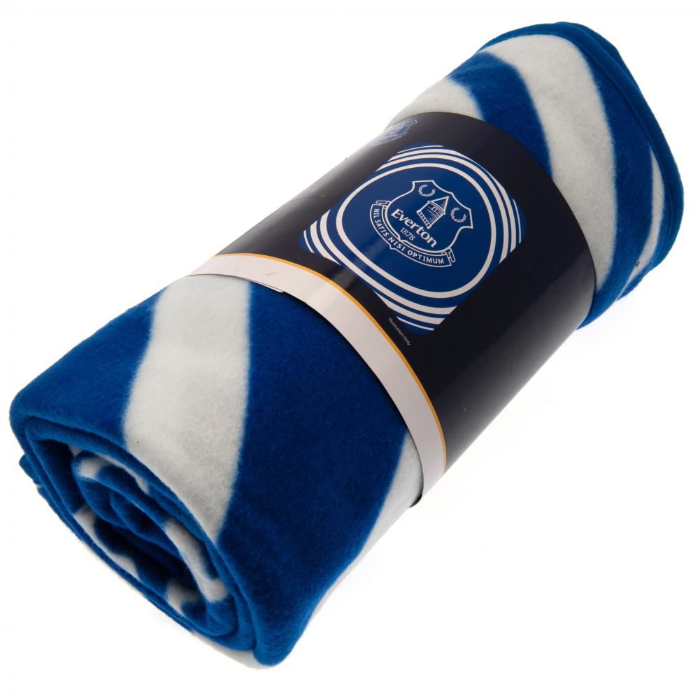 Everton FC Pulse Fleece Blanket LKT Sport Royal blue pulse design soft and warm fleece blanket Features a large white Everton club crest in the centre 100% polyester machine washable Official licensed product Approx 125cm x 150cm In a printed card sleeve