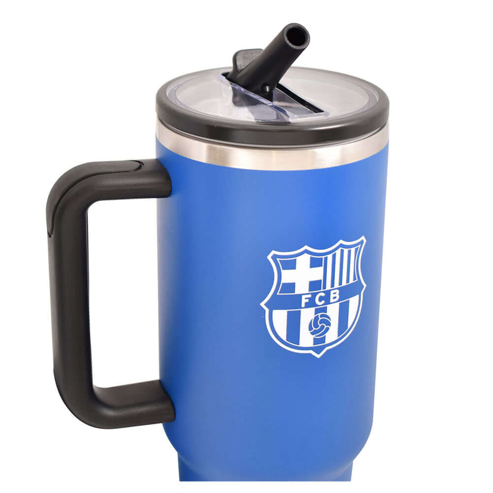 FC Barcelona 40oz Tumbler LKT Sport Blue 40oz thermal tumbler, ideal for Barca fans of all agesKeep your drinks hot or cold for hours with double-walled insulationIncludes a soft grip handle for extra comfortWith a sturdy closable drinking spout to avoid