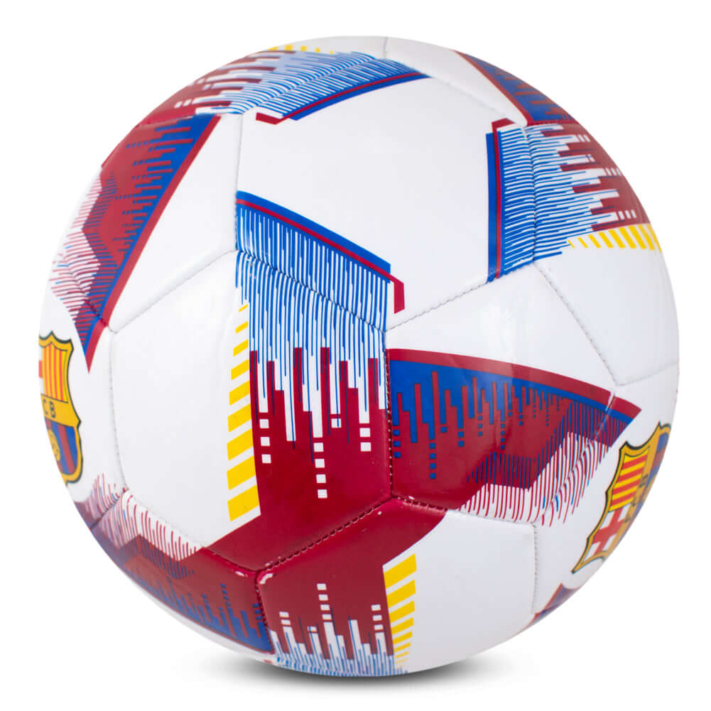 FC Barcelona Blitz Football LKT Sport Claret and white 32 panel everyday PVC FootballFeaturing a full colour FCB crest on a Blitz design ballSuitable for 14 yrs and olderOfficial licensed productSize 5 footballApprox 69cm in circumference Soccer Balls