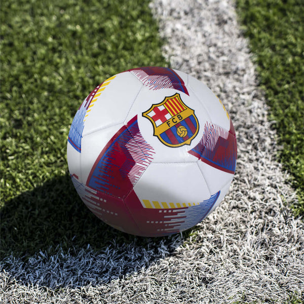 FC Barcelona Blitz Football LKT Sport Claret and white 32 panel everyday PVC FootballFeaturing a full colour FCB crest on a Blitz design ballSuitable for 14 yrs and olderOfficial licensed productSize 5 footballApprox 69cm in circumference Soccer Balls