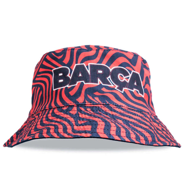 FC Barcelona Bucket Hat LKT Sport Fitted reversible bucket hat in navy with a red and navy pattern on reverseFeatures a woven FCB crestOfficial licensed productAdult, to fit approx 58cm Bucket Hats