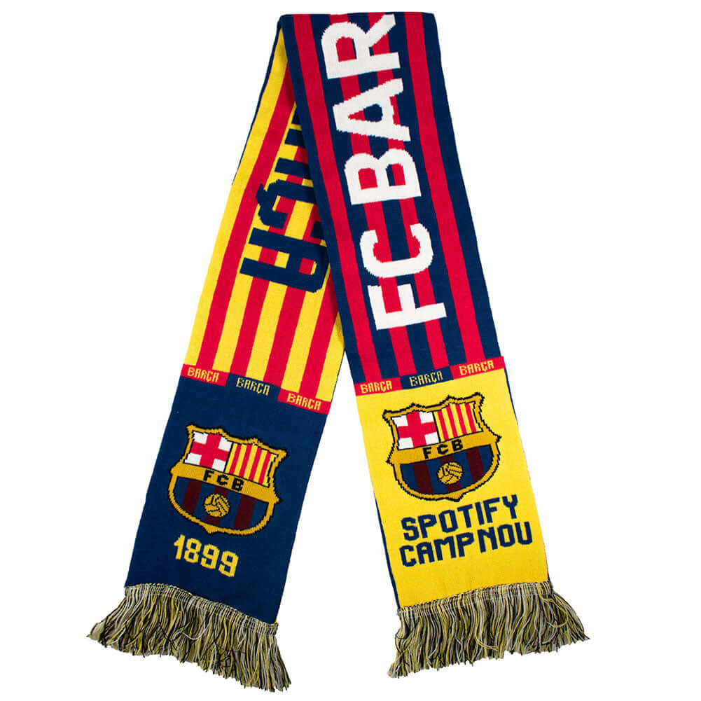 FC Barcelona Camp Nou Scarf LKT Sport Red and navy woven scarf with a multi colour fringeFeatures Barca text across the centre and a club crest at ether endOfficial licensed productApprox 132cm x 19cm Scarves Hauptbild