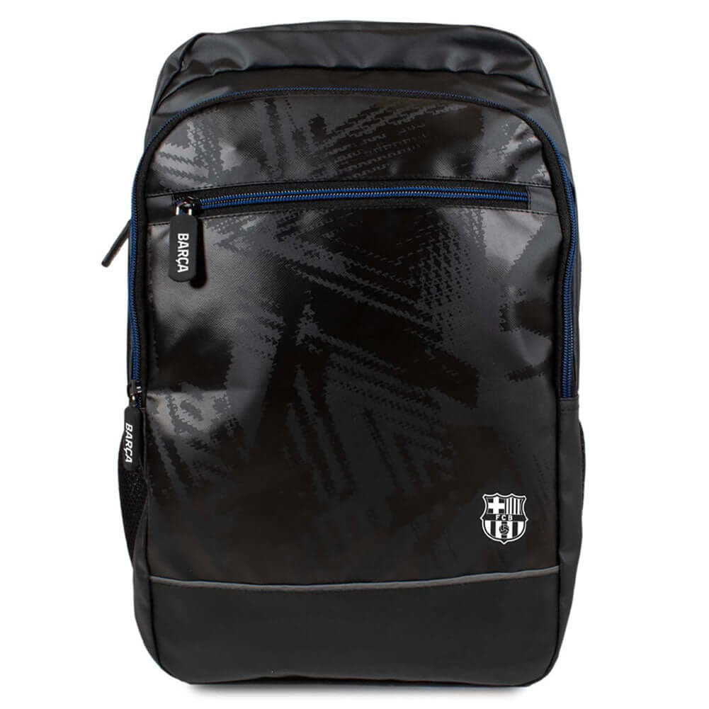 FC Barcelona Commuter Backpack LKT Sport Stylish black backpack featuring a white Barcelona crestPadded back panel for comfort with adjustable shoulder straps and double carry strapsMain compartment has a large double zipped opening for easy access2 mesh
