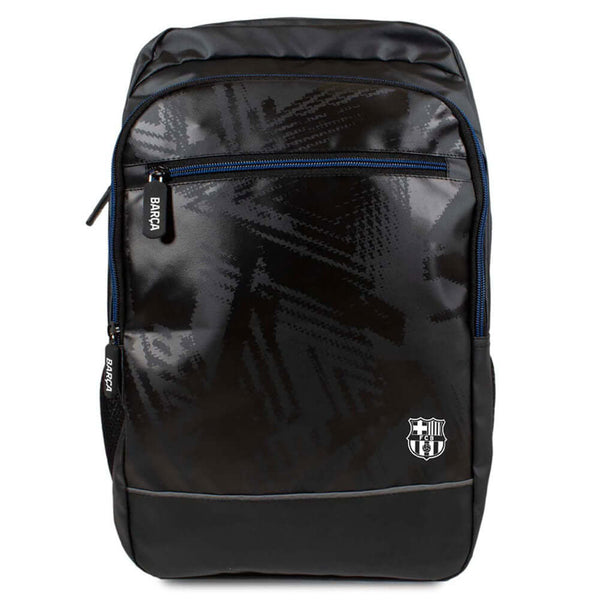 FC Barcelona Commuter Backpack LKT Sport Stylish black backpack featuring a white Barcelona crestPadded back panel for comfort with adjustable shoulder straps and double carry strapsMain compartment has a large double zipped opening for easy access2 mesh