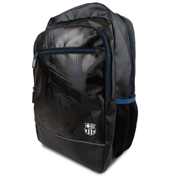 FC Barcelona Commuter Backpack LKT Sport Stylish black backpack featuring a white Barcelona crestPadded back panel for comfort with adjustable shoulder straps and double carry strapsMain compartment has a large double zipped opening for easy access2 mesh
