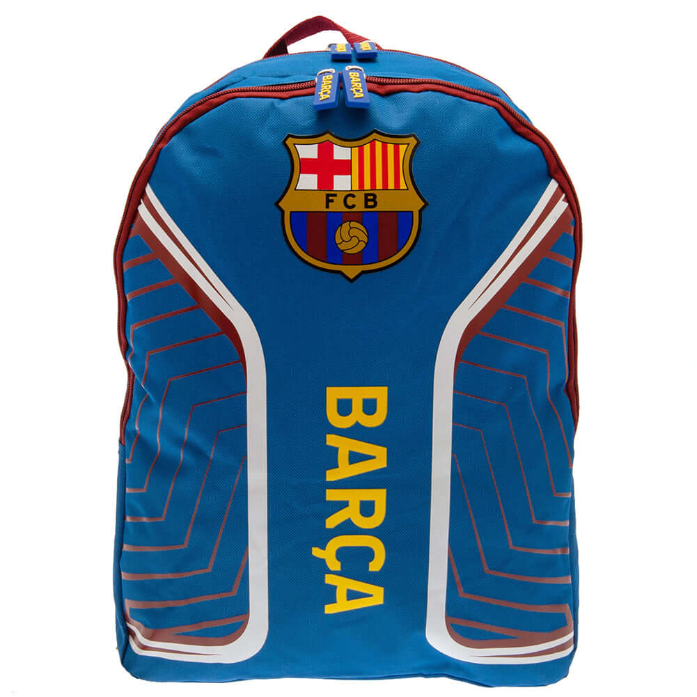 FC Barcelona Flash Backpack LKT Sport Flash design backpack featuring Barca text and a full colour crestAdjustable shoulder straps padded for comfort and a handy carry strapMain compartment has a large double zipped opening for easy accessFull size additi