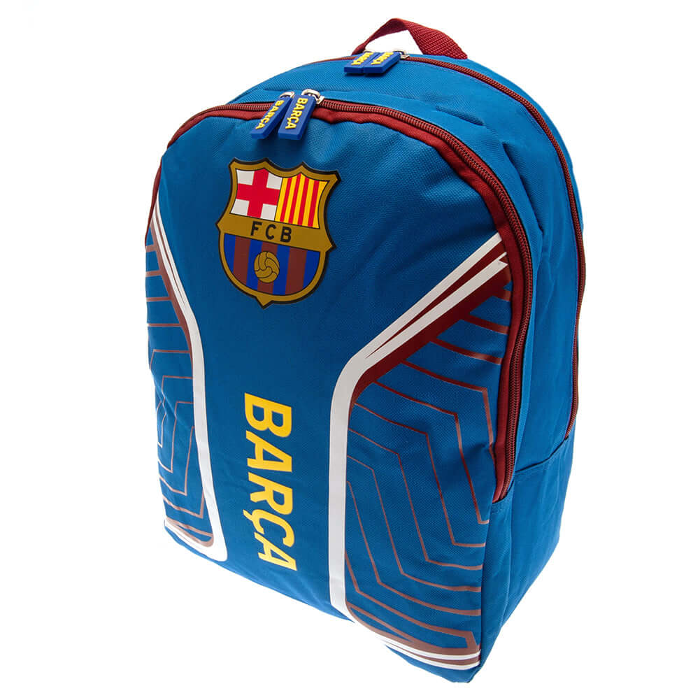 FC Barcelona Flash Backpack LKT Sport Flash design backpack featuring Barca text and a full colour crestAdjustable shoulder straps padded for comfort and a handy carry strapMain compartment has a large double zipped opening for easy accessFull size additi