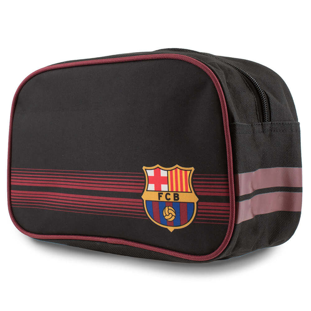 FC Barcelona Matchday Toiletry Bag LKT Sport Striped design toiletries wash bag with a club crestLarge zipped openingRubber zip pulls featuring raised Barca detailWipe clean polyesterOfficial licensed productApprox 26cm x 16cm x 11cm Cosmetic & Toiletry B Main image