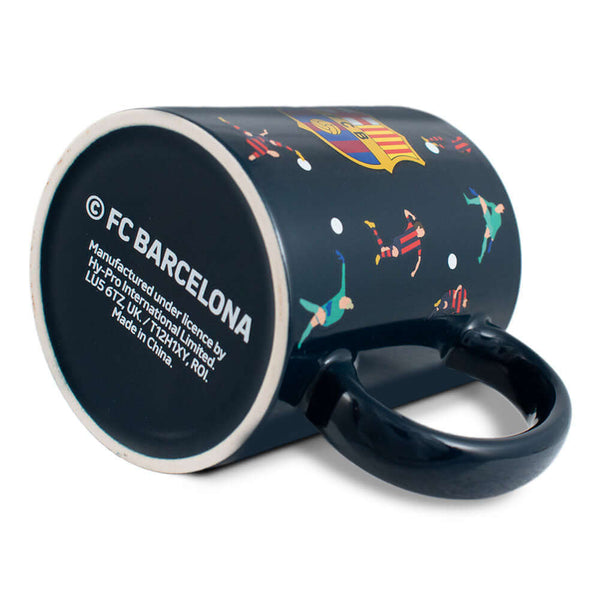 FC Barcelona Player Mug LKT Sport Ceramic everyday coffee mugNavy mug with a repeat player pattern and full colour club crestGlazed kiln fired finish with a navy handleOfficial licensed productApprox 315ml (11oz)Approx 9cm tall, 8cm in diameter Mugs