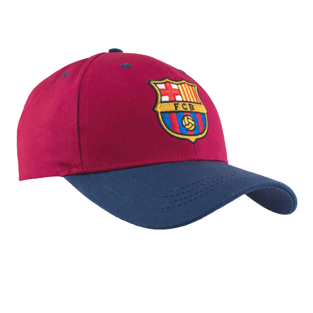 FC Barcelona Red Cap LKT Sport Red and navy classic design curved brim capFeatures a full colour embroidered Barca crestWith a metal buckle size adjuster 55-61cmOfficial licensed productAdults, to fit approx 58cm Caps