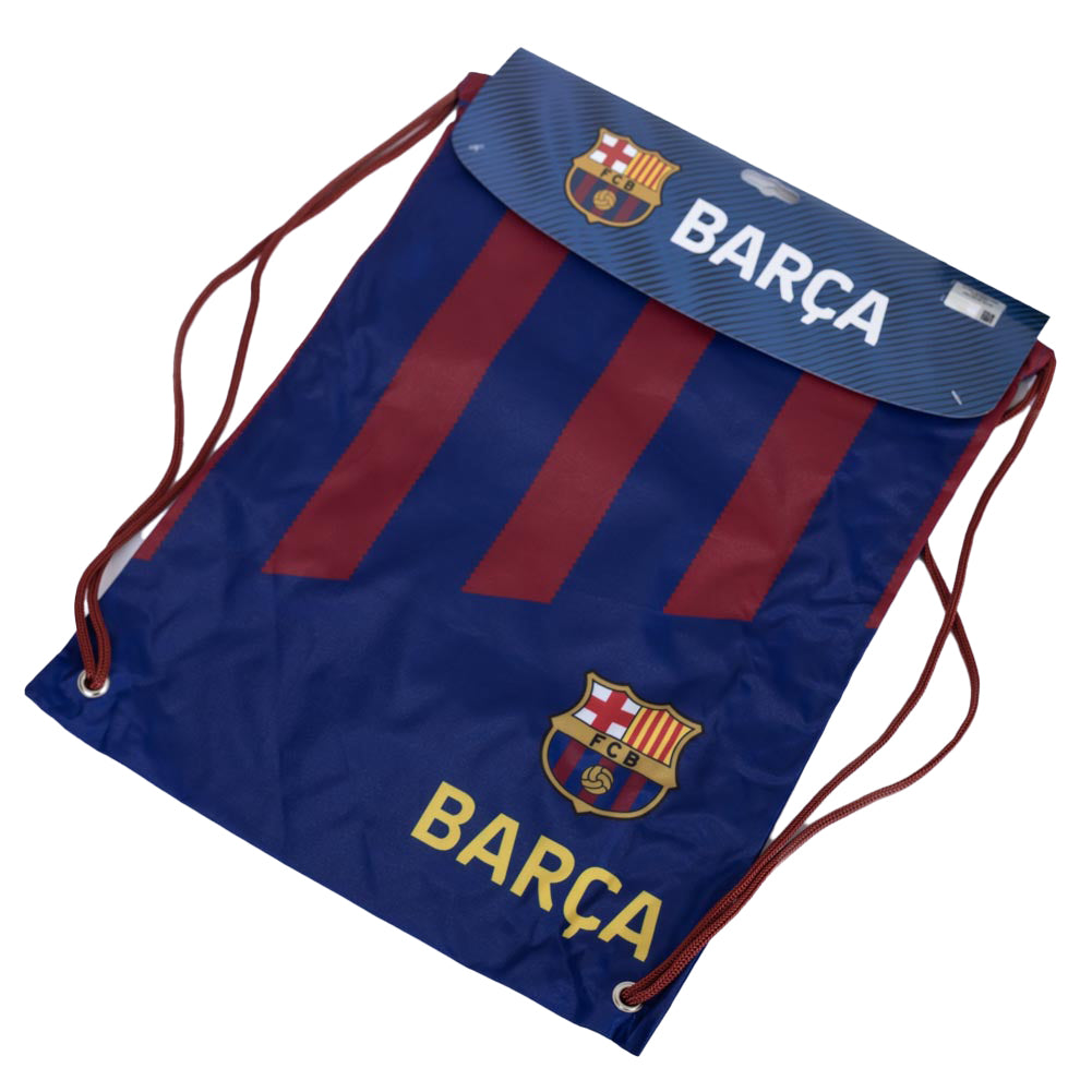 FC Barcelona Stripe Gym Bag LKT Sport Stripe design gym bag featuring Barca text and a full colour crestDrawstring close with metal eyeletsWipe clean polyesterOfficial licensed productApprox 44cm x 33cm flat Backpacks