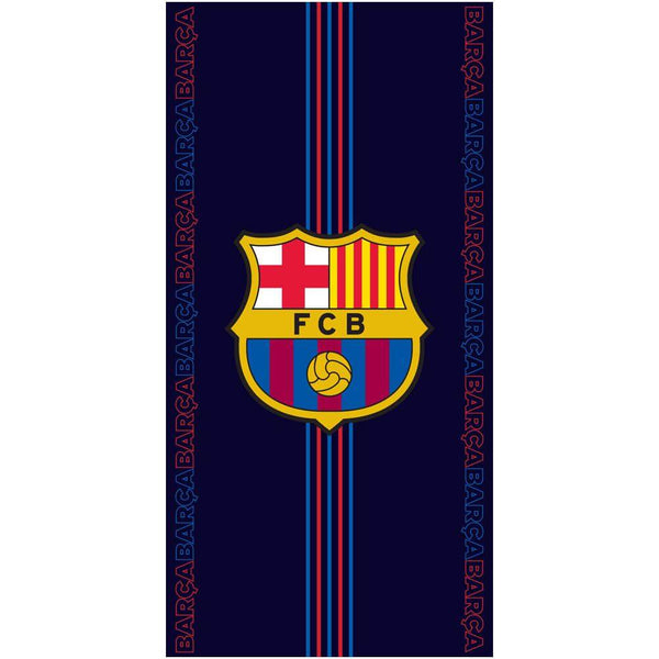 FC Barcelona Towel NV LKT Sport Large soft to touch 100% cotton velour beach towelFeaturing red & blue central stripes, Barca text repeat design and large FCB crestOfficial licensed productApprox 140cm x 70cm (55in x 28in) Beach Towels