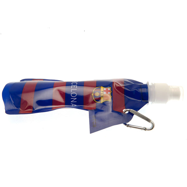 FC Barcelona Travel Sports Bottle LKT Sport Vibrant shirt design flat water bottle With a plastic safe top and carabiner clip Official licensed product Approx 350ml (12oz) Approx 26cm x 16cm On a header card Water Bottles