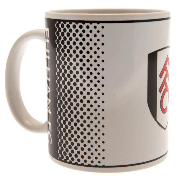 Fulham FC Fade Mug LKT Sport Ceramic everyday coffee mugFade design featuring Fulham text and club crestGlazed kiln fired finish with white handleOfficial licensed productApprox 315ml (11oz)Approx 9cm tall, 8cm in diameter Mugs