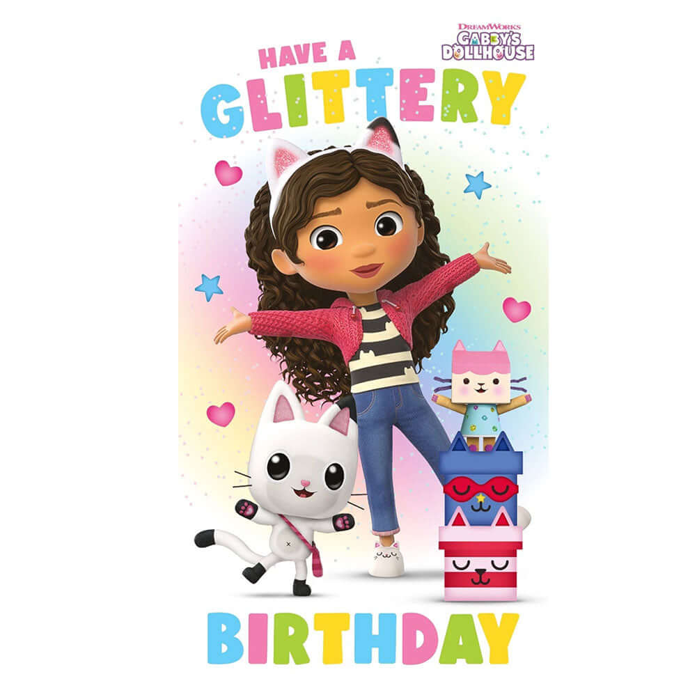 Gabby's Dollhouse Glittery Birthday Card LKT Sport Entertainment>TV Series>Gabby's Dollhouse Greeting Cards