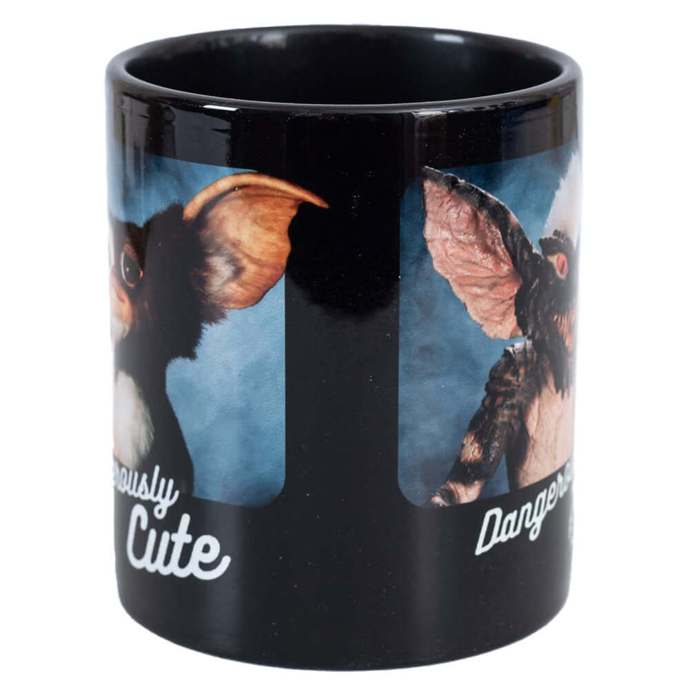 Gremlins Dangerously Cute Mug LKT Sport Ceramic everyday coffee mugBlack mug with two images of the 'Dangerously Cute' GremlinsGlazed kiln fired finishOfficial licensed productApprox 315ml (11oz)Approx 9cm tall, 8cm in diameter Mugs