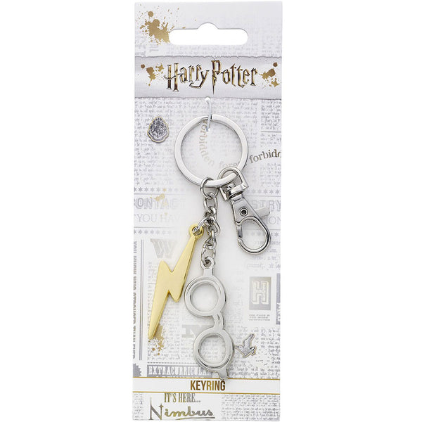 Harry Potter Charm Keyring Lightning Bolt & Glasses LKT Sport Metal die stamped charm keyring with chain and split ringFeaturing Harry Potter glasses and lightning boltMetal alloy with silver and gold style finishOfficial licensed productGlasses charm app