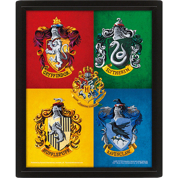 Harry Potter Crests Framed 3D Picture LKT Sport Features a moving image of the four House crestsThis awesome 3D lenticular design gives you two images in oneComes ready to hang in a stylish black frameOfficial licensed productApprox 25cm x 20cm (10in x 8i