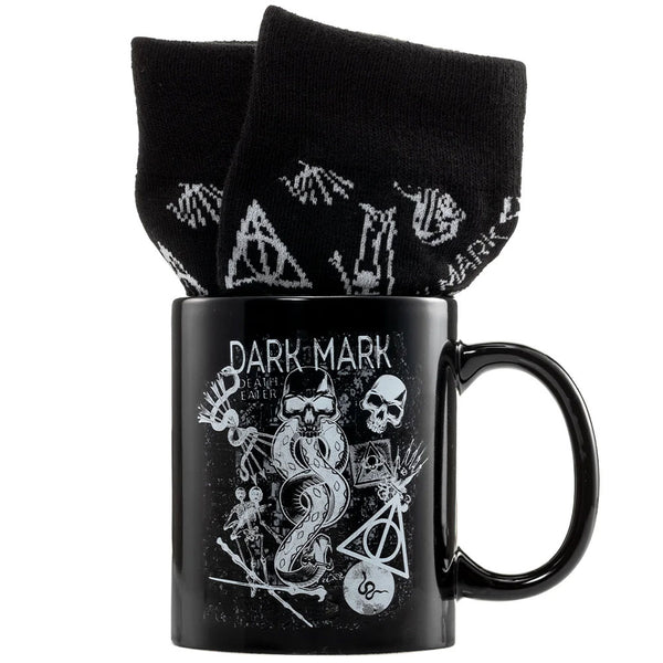 Harry Potter Dark Arts Mug & Sock Set LKT Sport Classic mug and sock gift setStart your day with the Dark ArtsBlack mug and socks featuring Dark Art symbolsOfficial licensed productMug approx 315ml (11oz)Socks size 7-11 UK (41-45) EU Mugs