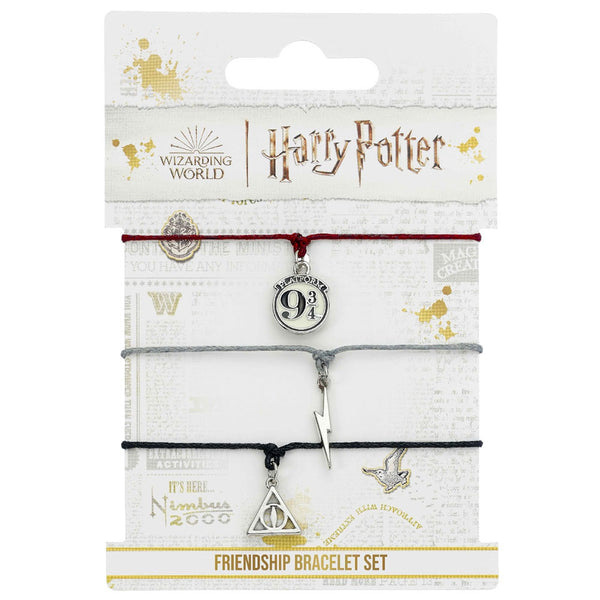 Harry Potter Deathly Hallows Friendship Bracelet Set LKT Sport Set of three colourful and quaint friendship braceletsEach bracelet includes a bespoke charm in-keeping with the Deathly Hallows themeGreat choice of bracelets for sharing amongst friendsOffic