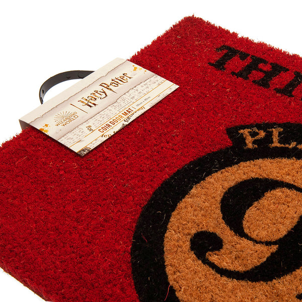 Harry Potter Doormat 9 & 3 Quarters LKT Sport Red coir doormat featuring the famous 9 & 3 Quarters signMade from durable coconut fibre with a sturdy non slip PVC baseIdeal for both indoors and outdoorsOfficial licensed productApprox 60cm x 40cm Door Mats