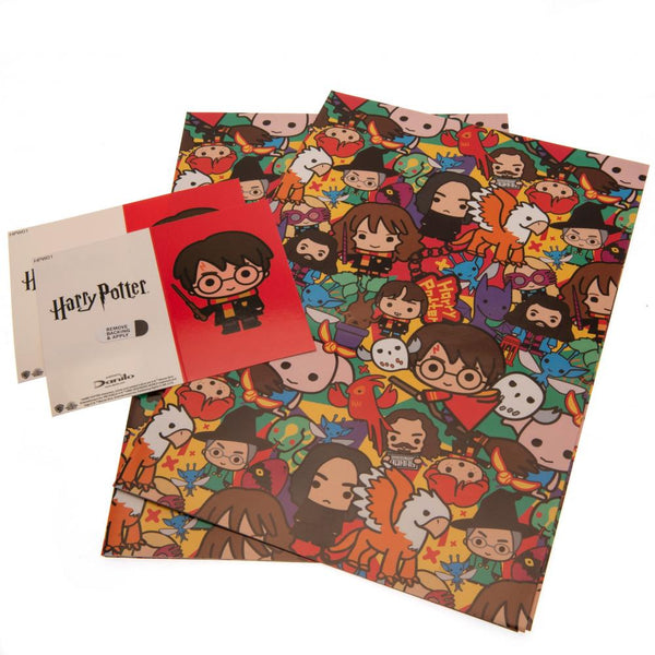 Harry Potter Gift Wrap LKT Sport Vibrant, colourful gift wrap sheets and tags 2 sheets of wrap featuring multiple chibi style characters Complete with 2 red gift tags featuring a chibi style Harry Potter Official licensed product Approx 70cm x 50cm In a c