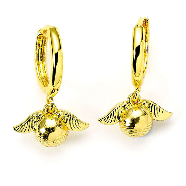 Harry Potter Gold Plated Golden Snitch Hoop Earrings LKT Sport Gold plated huggy earrings with highly detailed designThe iconic quidditch game deciding Golden Snitch on hoop earringsOfficial licensed productApprox 20mm x 15mm Earrings