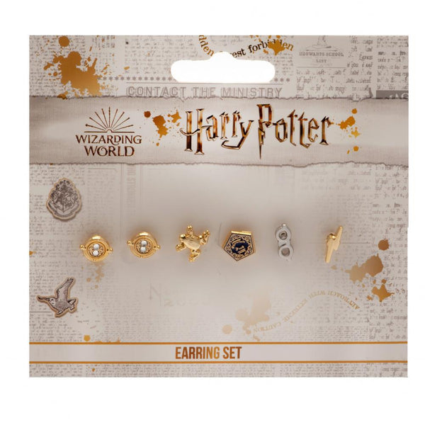 Harry Potter Gold Plated Stud Earring Set LKT Sport Gold plated stud earrings set with highly detailed design Features the popular symbols, Time Turner, Chocolate Frog, Harry Potter's Glasses and a Lightning Bolt on earring studs Official licensed product