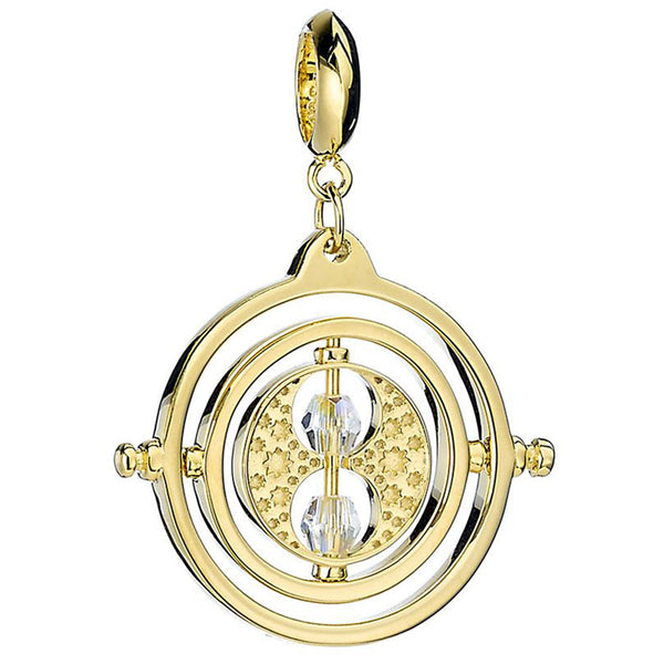 Harry Potter Gold Plated Time Turner Crystal Charm LKT Sport Gold plated slider charm with highly detailed designFeaturing the Time Turner worn by Hermione Granger embellished with crystalsUniversal sized charm compatible with most charm braceletsOfficial