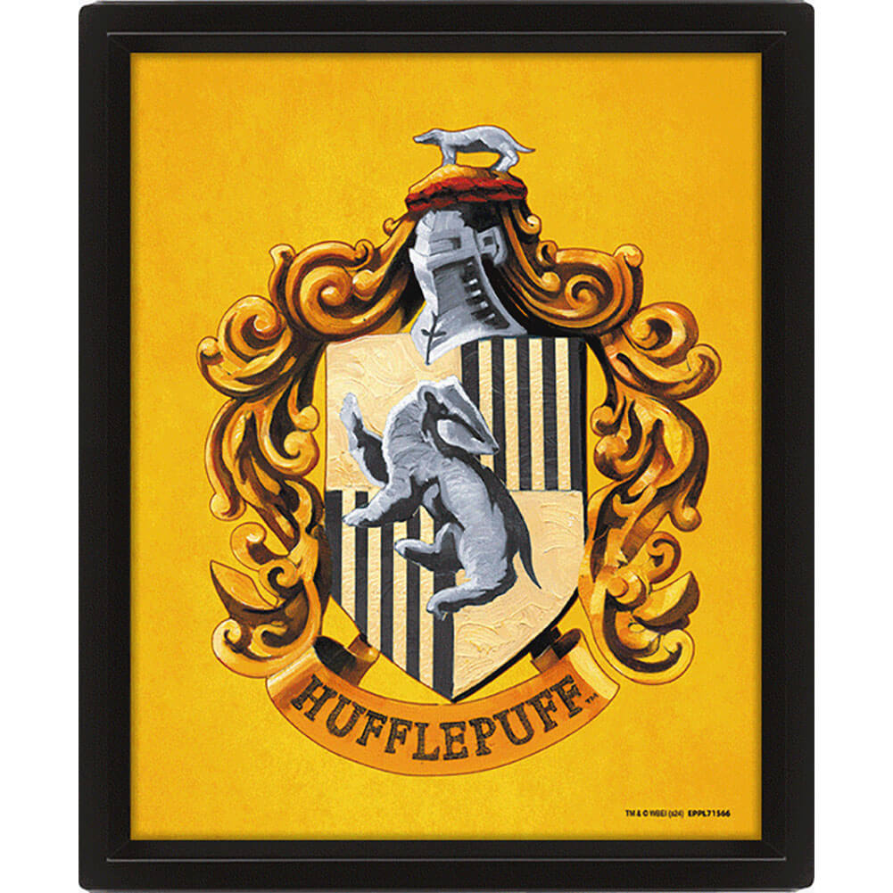 Harry Potter Hufflepuff Framed 3D Picture LKT Sport Features a moving image of the Hufflepuff House crest and the Hogwarts crestThis awesome 3D lenticular design gives you two images in oneComes ready to hang in a stylish black frameOfficial licensed prod
