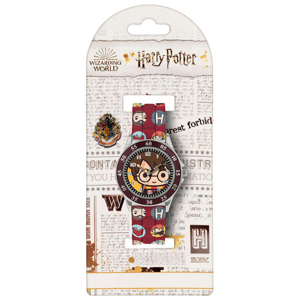 Harry Potter Junior Time Teacher Watch LKT Sport Junior analogue watch with easy read numbers and time teacher handsFeaturing a Chibi Harry dial in metal casingSilicone strap with traditional buckle fasteningManufacturer's 1 year guaranteeOfficial license