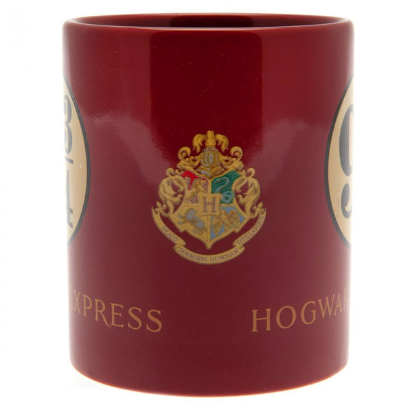 Harry Potter Mug 9 & 3 Quarters LKT Sport Ceramic everyday coffee mug Features the Platform 9 & 3 Quarters sign on a red background Glazed kiln fired finish with red handle Official licensed product Approx 315ml (11oz) Approx 9cm tall, 8cm in diameter In