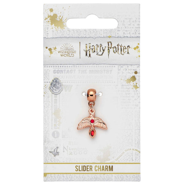 Harry Potter Rose Gold Plated Fawkes Charm LKT Sport Rose gold plated slider charm with highly detailed designFeatures the highly detailed phoenix Fawkes including two red jewels on a charm bailUniversal sized charm compatible with most charm braceletsOff