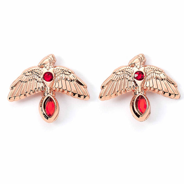 Harry Potter Rose Gold Plated Fawkes Stud Earrings LKT Sport Pretty rose gold stud earrings with highly detailed designFeaturing the highly intelligent phoenix Fawkes with red jewels included on the earringsOfficial licensed productApprox 15mm x 13mm Earr
