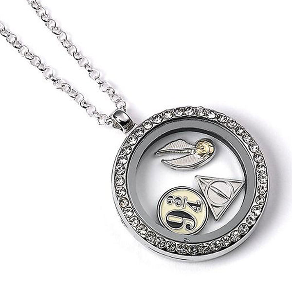 Harry Potter Silver Plated Charm Locket Necklace LKT Sport A window locket with floating 9 & 3 Quarters, Deathly Hallows and Golden Snitch charmsSilver plated alloy and glass crystal decorationOfficial licensed productNecklace approx 85cm (33in)Pendant ap
