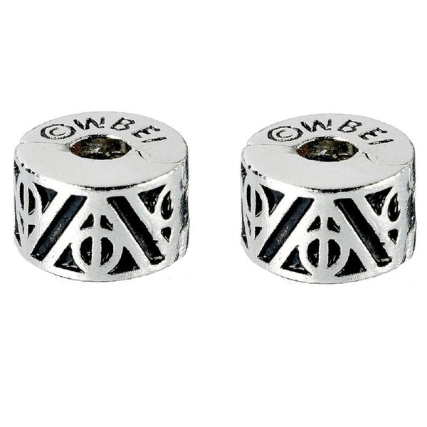 Harry Potter Silver Plated Charm Stoppers LKT Sport Silver plated charm stoppers with highly detailed design The iconic Deathly Hallows symbol on a charm bail Universal sized stoppers compatible with most charm bracelets Official licensed product Approx 1