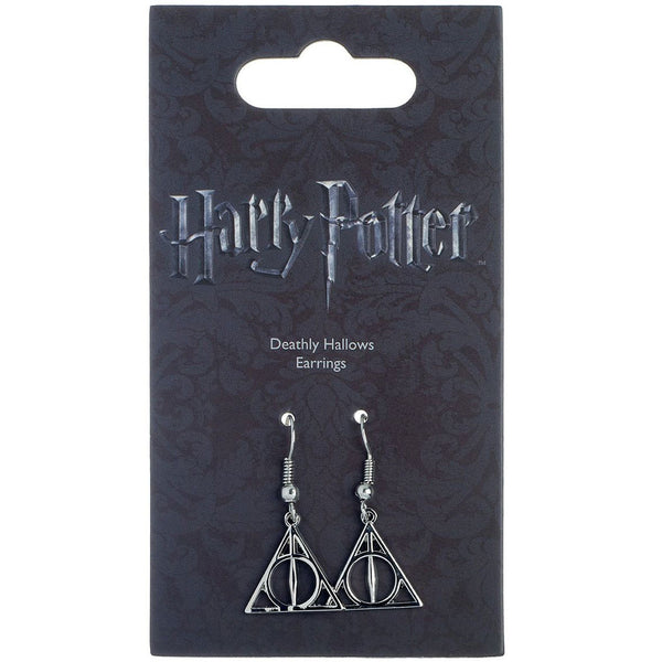Harry Potter Silver Plated Deathly Hallows Hook Earrings LKT Sport Silver plated hook earrings with highly detailed design The iconic Deathly Hallows symbol on earring hooks Official licensed product Approx 20mm x 20mm On a backing card Earrings