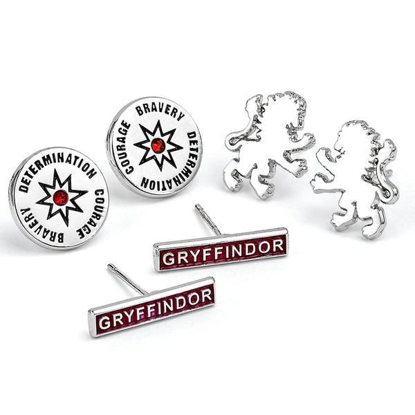 Harry Potter Silver Plated Gryffindor Stud Earring Set LKT Sport Silver plated stud earrings set with highly detailed designFeaturing 3 different Gryffindor designsOfficial licensed productApprox 10mm x 10mm and 15mm x 5mm Earrings