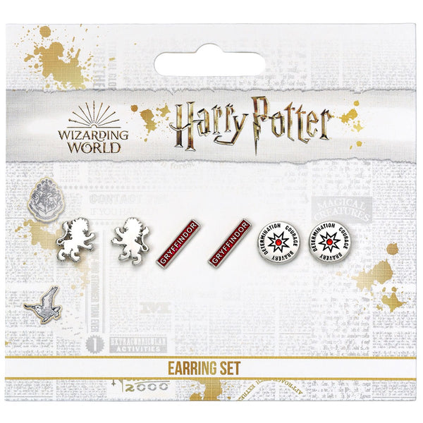Harry Potter Silver Plated Gryffindor Stud Earring Set LKT Sport Silver plated stud earrings set with highly detailed designFeaturing 3 different Gryffindor designsOfficial licensed productApprox 10mm x 10mm and 15mm x 5mm Earrings