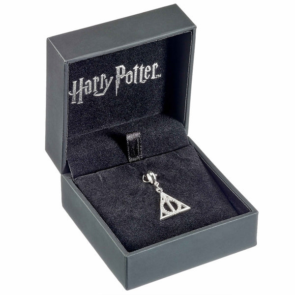 Harry Potter Sterling Silver Deathly Hallows Crystal Charm LKT Sport Sterling silver slider charm with highly detailed designFeaturing the iconic Deathly Hallows symbol embellished with crystalsUniversal sized charm compatible with most charm braceletsOff