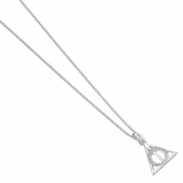 Harry Potter Sterling Silver Deathly Hallows Crystal Necklace LKT Sport The iconic Deathly Hallows symbol charm on a sterling silver necklaceThe charm is embellished with crystalsOfficial licensed productNecklace approx 46cm (18in)Pendant approx 16mm x 16
