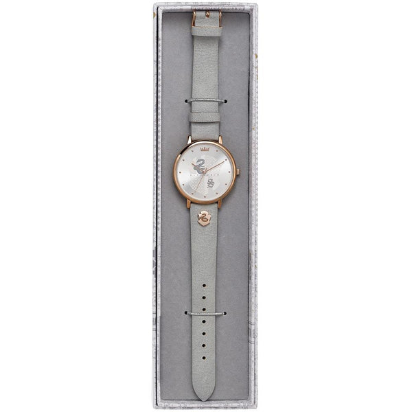 Harry Potter Watch Slytherin LKT Sport Ladies analogue watch with a buckle strap The dial features a rose gold plated surround with a unique Slytherin design With a grey leather strap and rose gold plated buckle Official licensed product Strap width appro