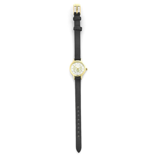 Harry Potter Watch Time Turner LKT Sport Ladies analogue watch with a buckle strapThe dial features a silver plated surround with a foil face in gold and silver with a Time Turner motifWith a black faux leather strap and gold plated buckleOfficial license