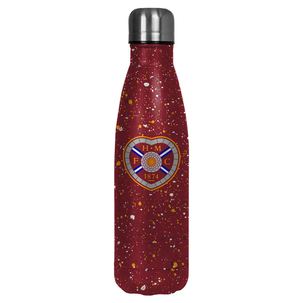 Hearts FC Paint Splatter Thermal Flask LKT Sport Stainless steel thermal vacuum flaskMaintains the temperature of your drink for up to 24hrsWith a screw top lidClaret bottle with a paint splatter design featuring the club crestOfficial licensed productApp