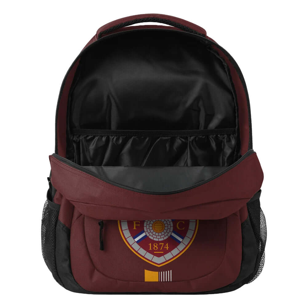 Hearts FC Ultra Action Backpack LKT Sport Ultra design backpack featuring Hearts club crestMain compartment has a large double zipped opening for easy accessInternal elasticated pouch and front zipped pocket2 mesh side pocketsOfficial licensed productAppr