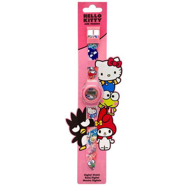 Hello Kitty Kids Digital Watch LKT Sport Kids classic digital watchEasy to read display featuring Hello Kitty and friends in the backgroundVibrant printed silicone strap with traditional buckle fasteningManufacturer's 1 year guaranteeOfficial licensed pro
