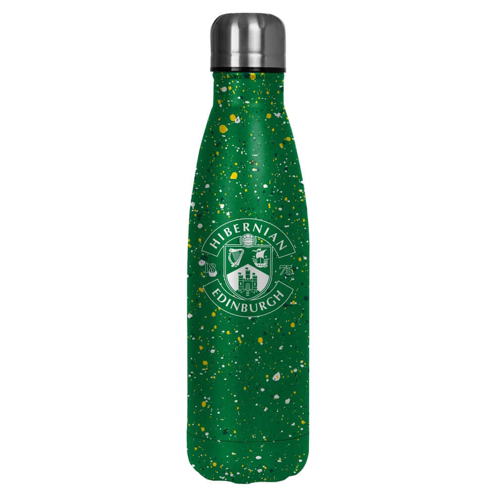 Hibernian FC Paint Splatter Thermal Flask LKT Sport Stainless steel thermal vacuum flaskMaintains the temperature of your drink for up to 24hrsWith a screw top lidGreen bottle with a paint splatter design featuring the club crestOfficial licensed productA