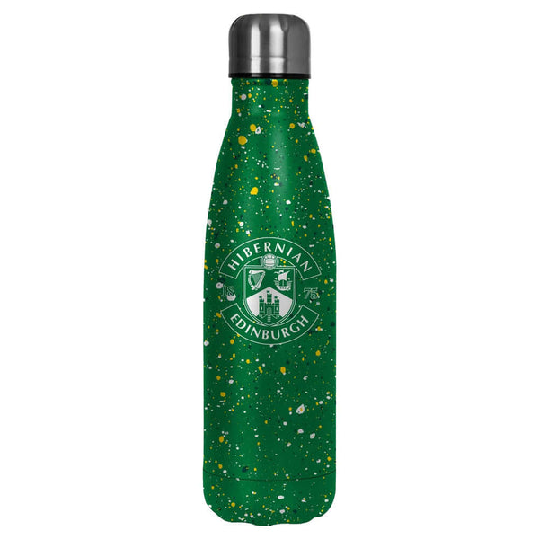 Hibernian FC Paint Splatter Thermal Flask LKT Sport Stainless steel thermal vacuum flaskMaintains the temperature of your drink for up to 24hrsWith a screw top lidGreen bottle with a paint splatter design featuring the club crestOfficial licensed productA