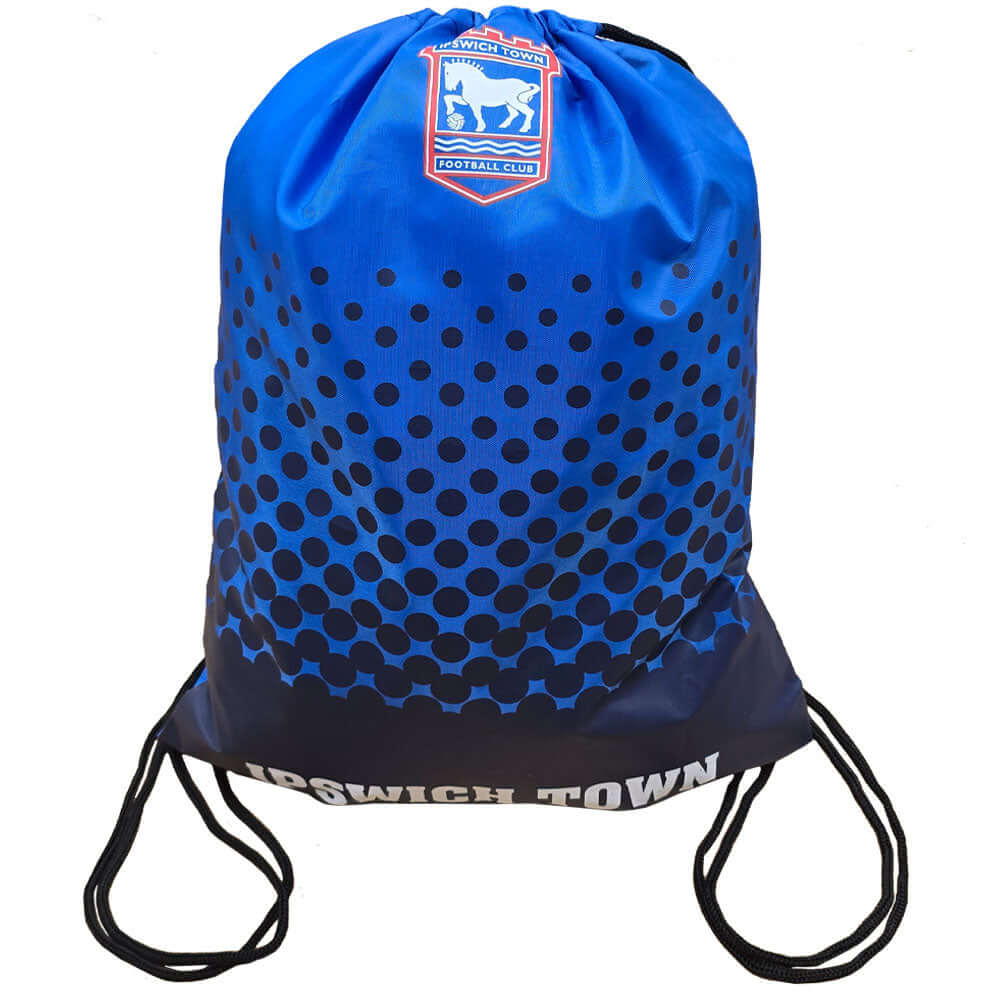 Ipswich Town FC Fade Gym Bag LKT Sport Fade design gym bag featuring Ipswich Town text and club crestDrawstring close with metal eyeletsWipe clean polyesterOfficial licensed productApprox 44cm x 33cm flat Backpacks Imagen principal del producto